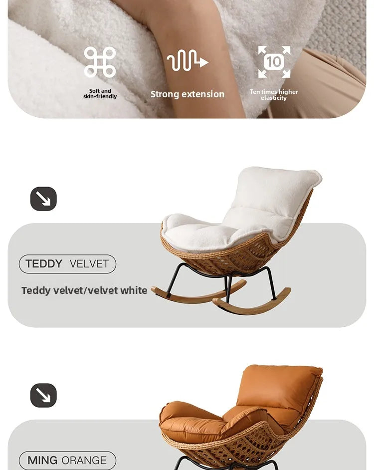 Rattan Rocking Chair for Sleeping Single Recliner Lounge Chair for Living Room Patio Outdoor Relaxing Seat Natural Wicker Rocker