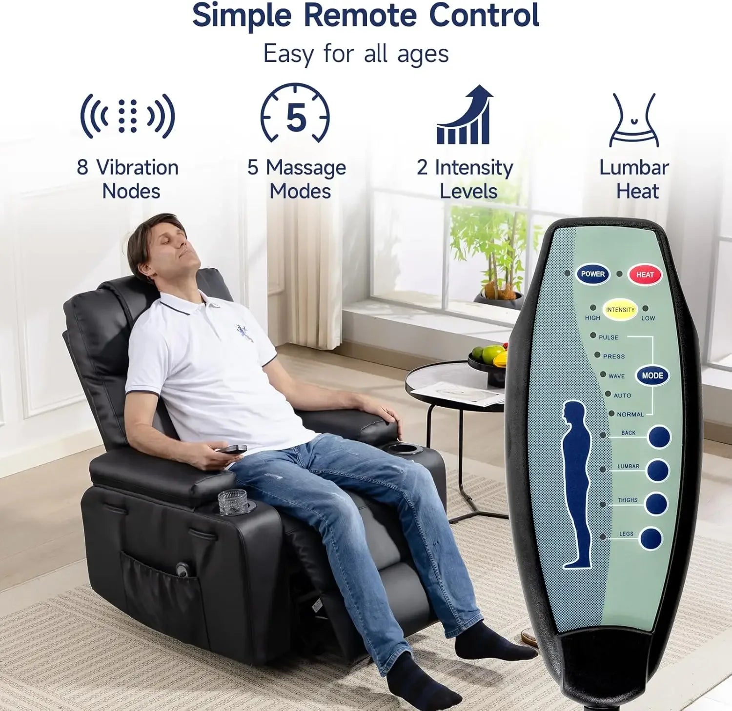 Power Lift Recliner Chair for Elderly with Massage & Heat, 160° Adjustable PU Leather Electric Recliner with Remote, Cup Holders