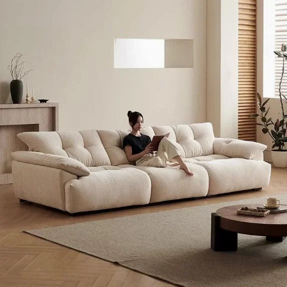 #Modular Cloud Chenille Fabric Sectional Sofa Minimalist Cream Style Straight Upholstered Sofa for Living Room Home Furniture