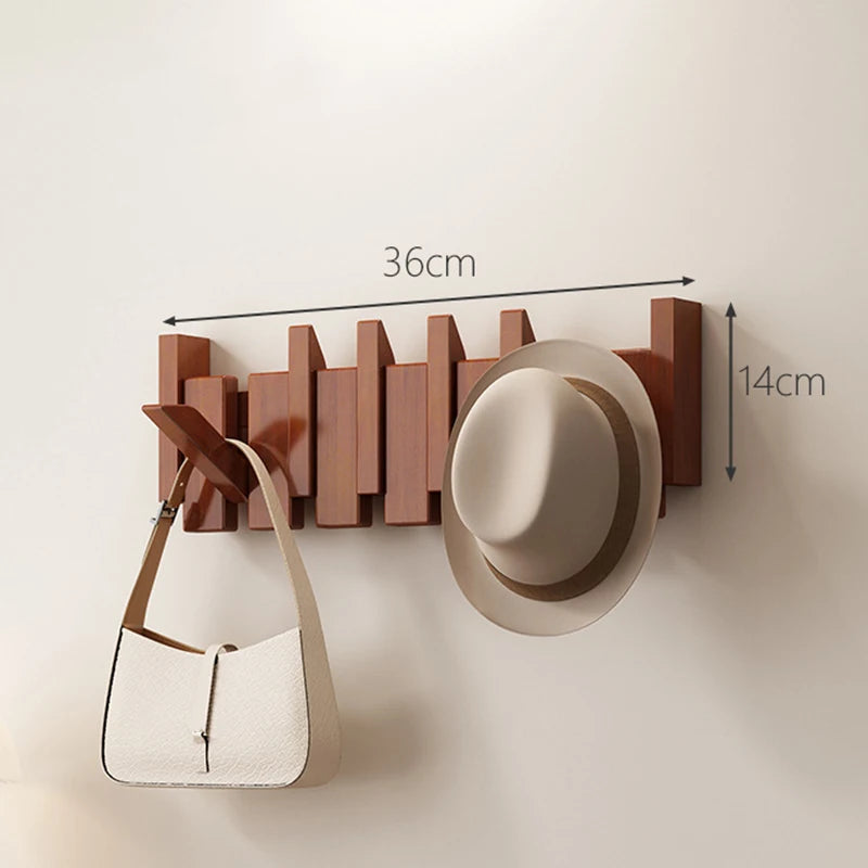 Walnut Wood Coat Rack Wall Mounted Hooks Key Clothes Hanger Hallway Door Home Bedroom Entrance Decor Organizer Rack