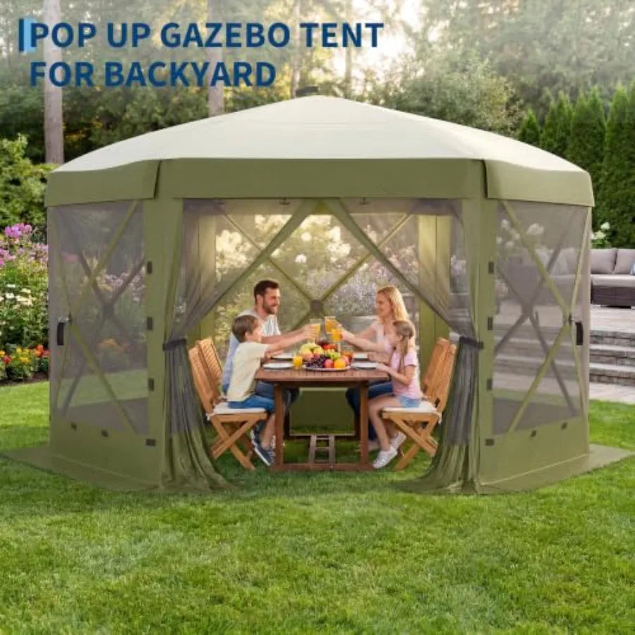 Feet 6-Sided Pop Up Gazebo Screen Tent with Mesh Panels