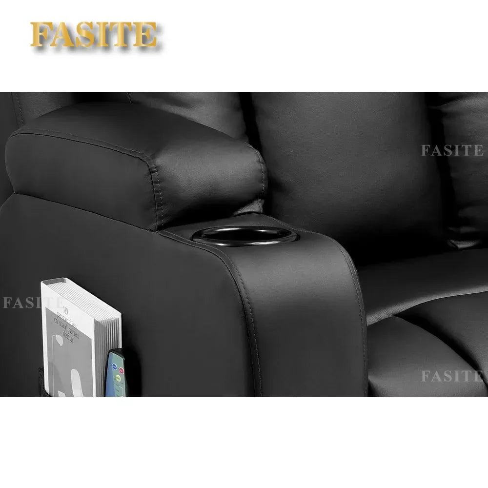 Leather Recliner Chair Modern Rocker with Heated Massage Ergonomic Lounge 360 Degree Swivel Single Sofa Seat with Drink Holders