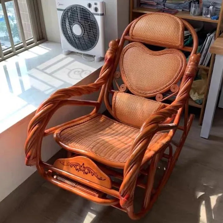 Balcony elderly rattan chair household large medium new Chinese real rattan recliner