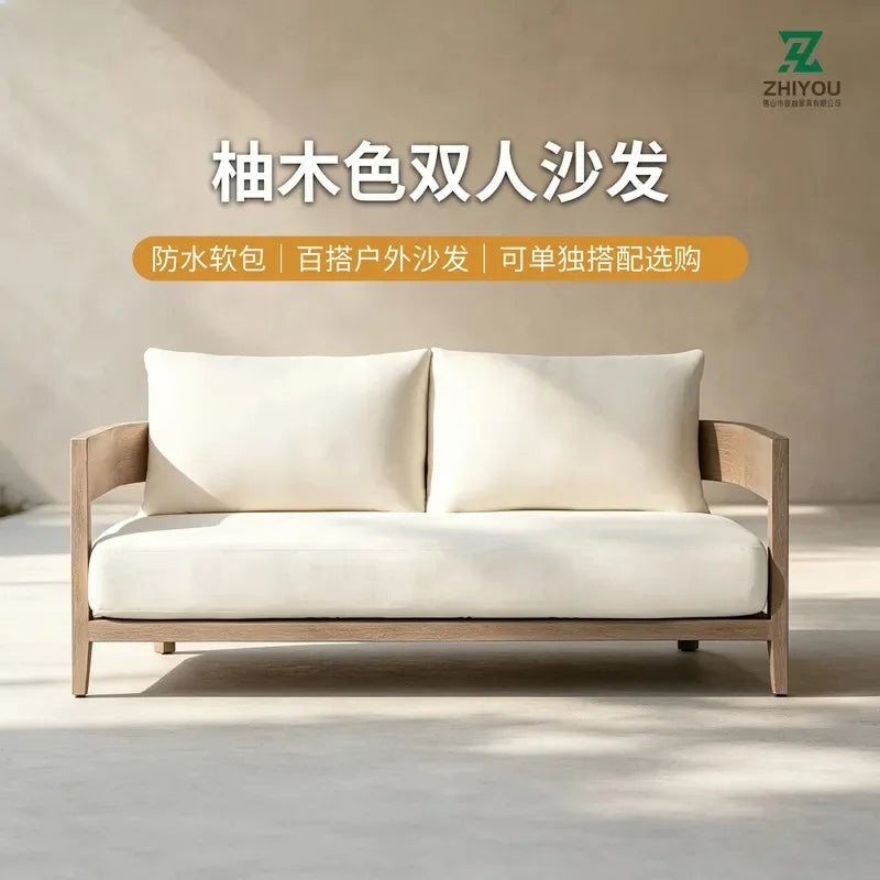 Teak Outdoor Garden Sofa Set Double Seater Patio Villa Terrace Leisure Furniture