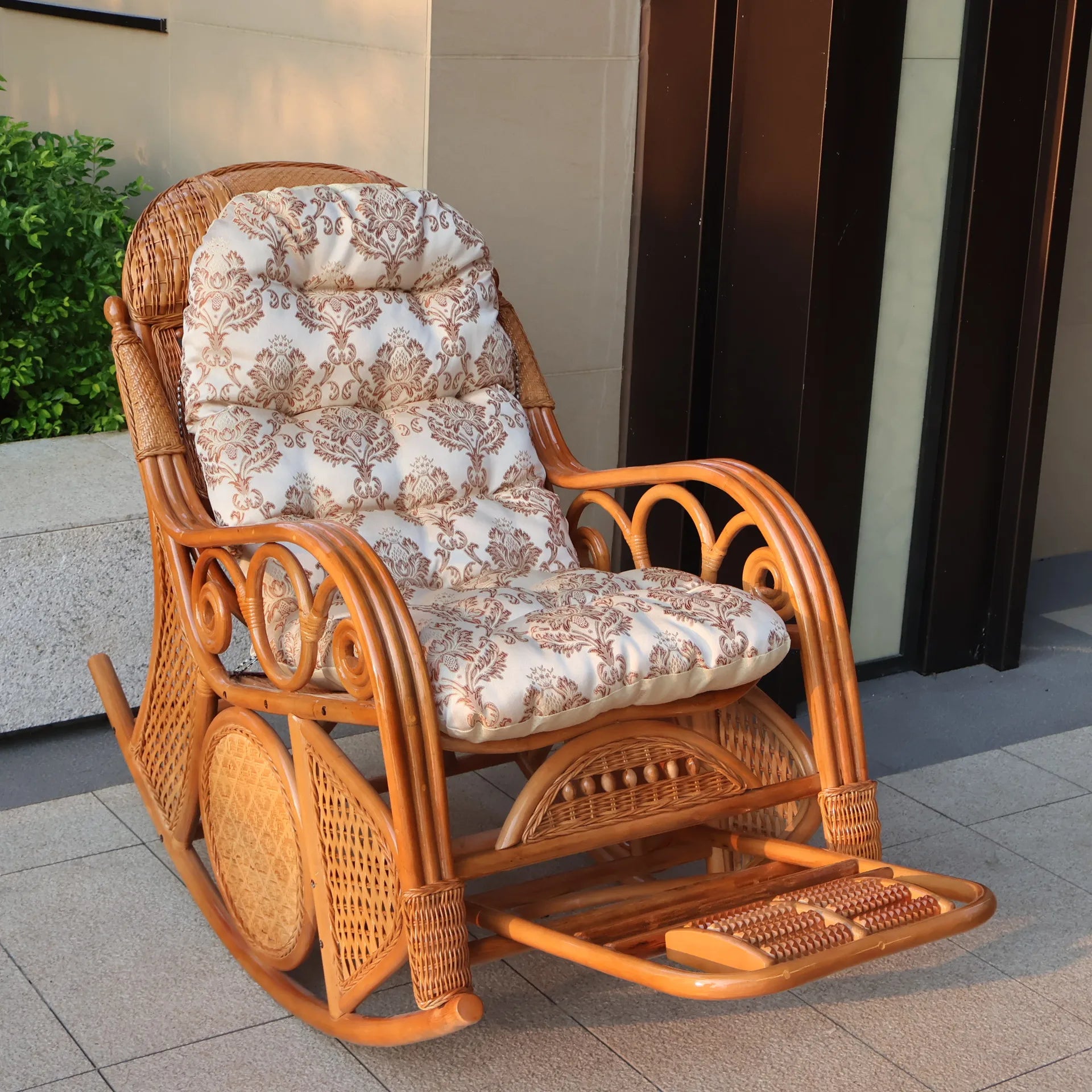 Natural rattan rocking chair elderly recliner balcony
