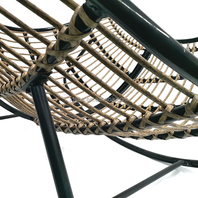Modern Metal Moon Rocking Chair Outdoor Garden Courtyard Patio Furniture with 7 Inch Thick Cushion Casual Non Foldable Swing