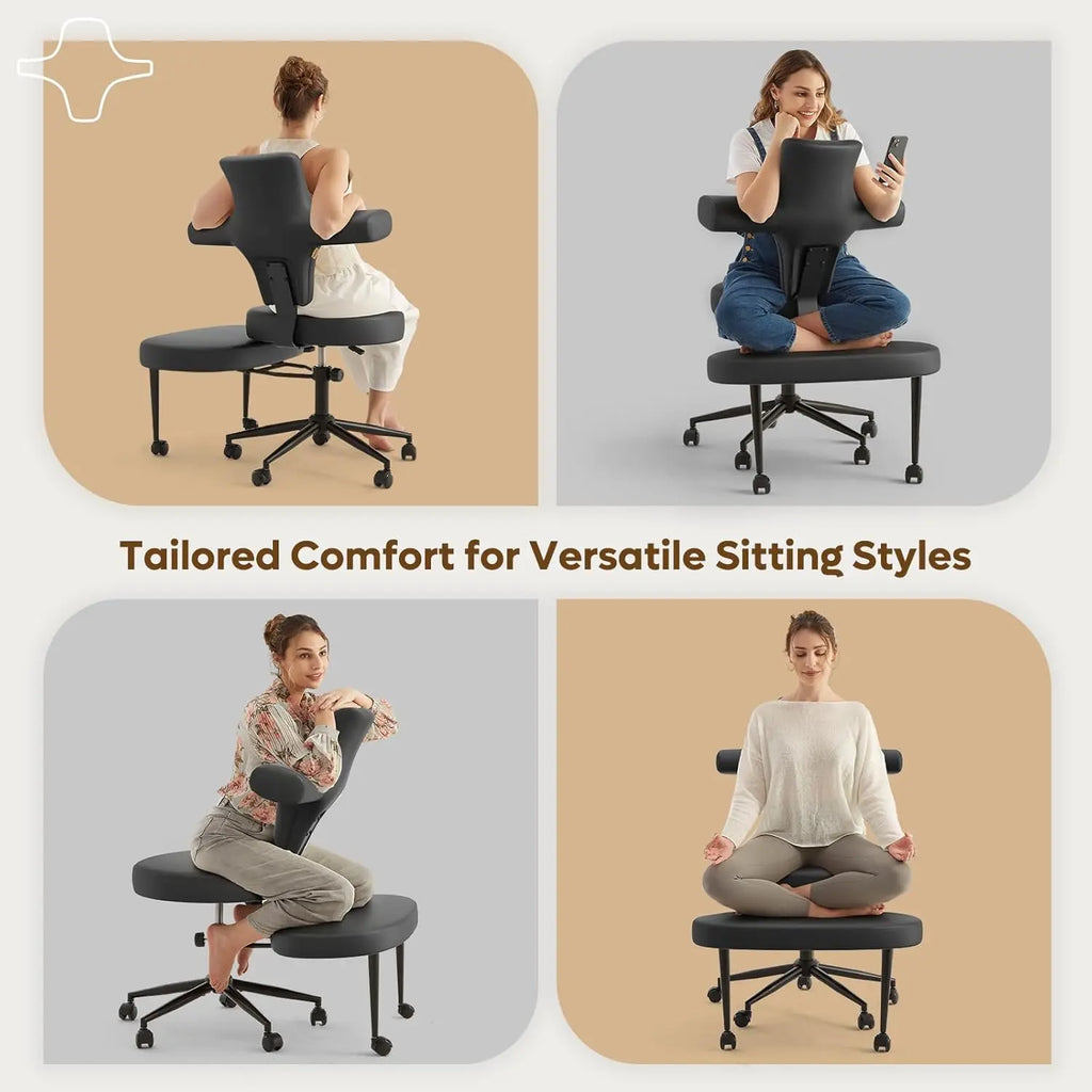 Ergonomic Cross Legged Office Chair Extra Wide for ADHD and Meditation, Kneeling Chair with 360° Swivel Wheels and, Custom
