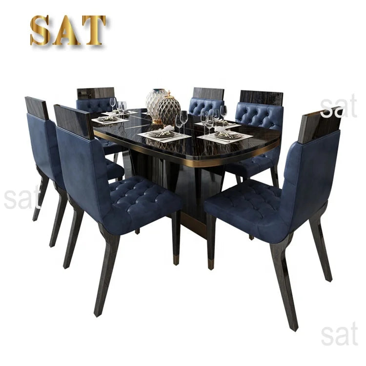 #Italian high-end restaurant furniture oval dining table set luxury 6 8 chairs modern marble dining table set