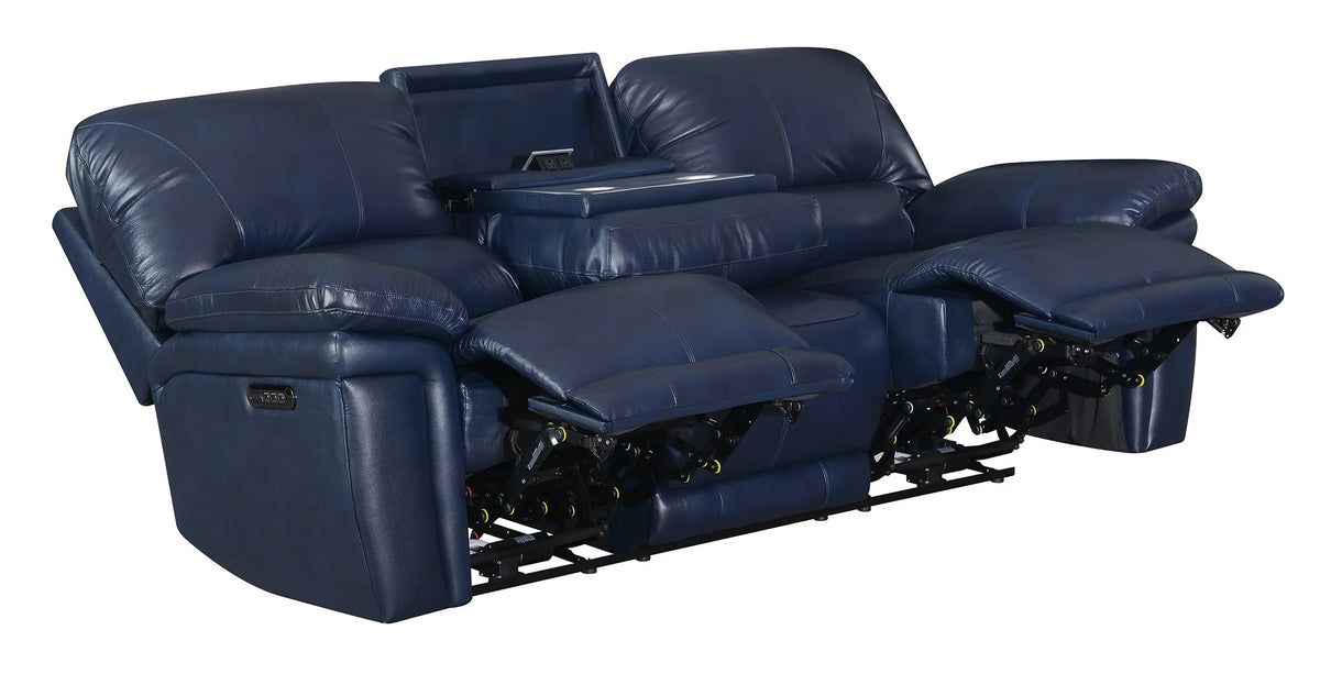 #Luxury Comfort Blue Grey Genuine Leather Extendable Power Reclining Living Room Sofa Set Furniture Modern Workshop