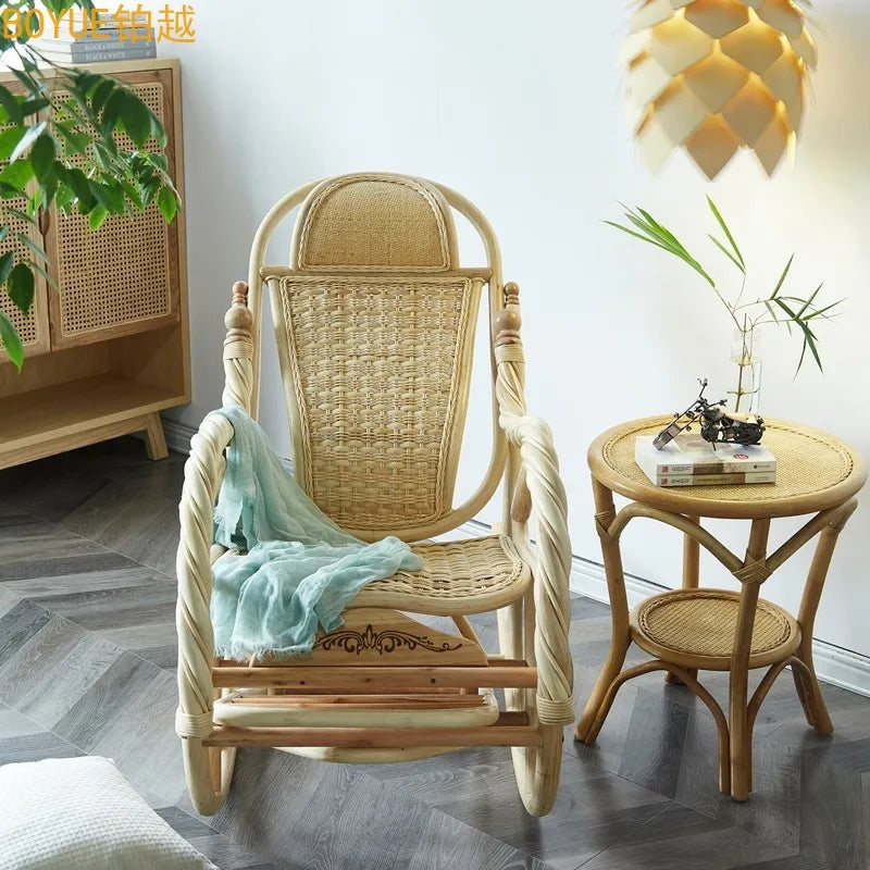 True rattan woven rocking chair design style elderly adult recliner household small apartment balcony leisure