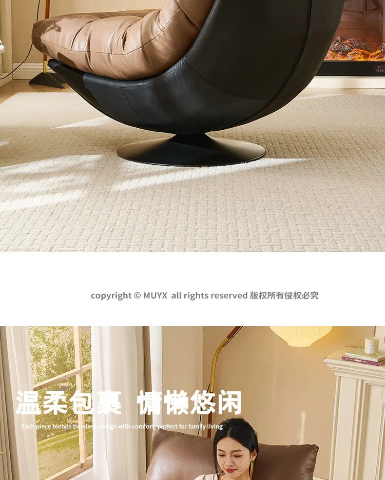 Italian minimalist sofa chair single leather art rotating leisure chair living room high-end single chair
