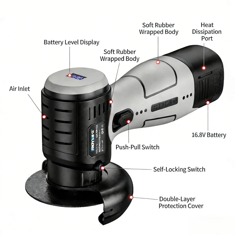 Self-locking Brushless Angle Grinder 16.8V Mini Lithium Battery Cutting Machine Double Thickened Shield Electric Angle Grinder