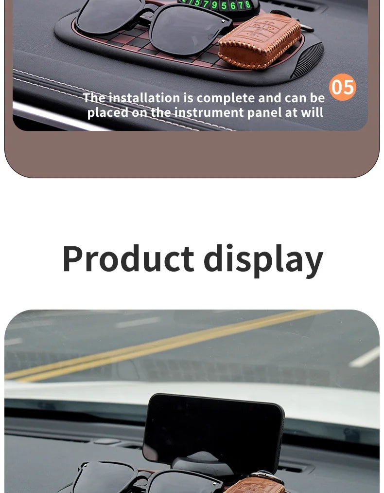 Multifunctional Plaid Anti-Slip Mat Car Phone Holder 360° Rotatable Temporary Parking Card Auto Accessories