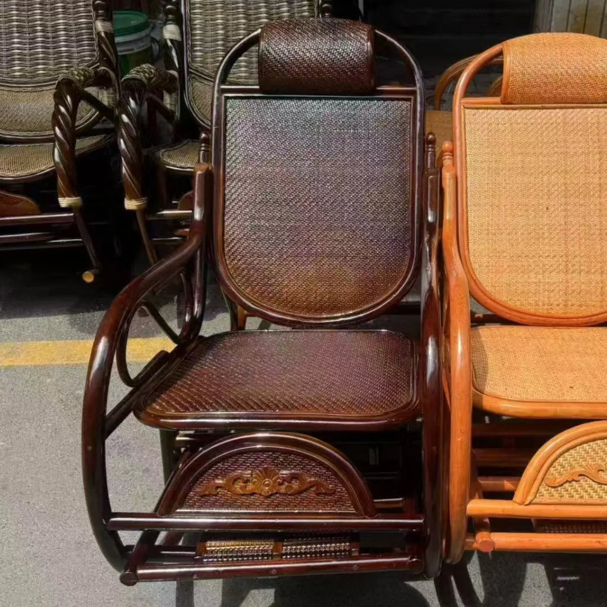 Balcony elderly rattan chair household large medium new Chinese real rattan recliner