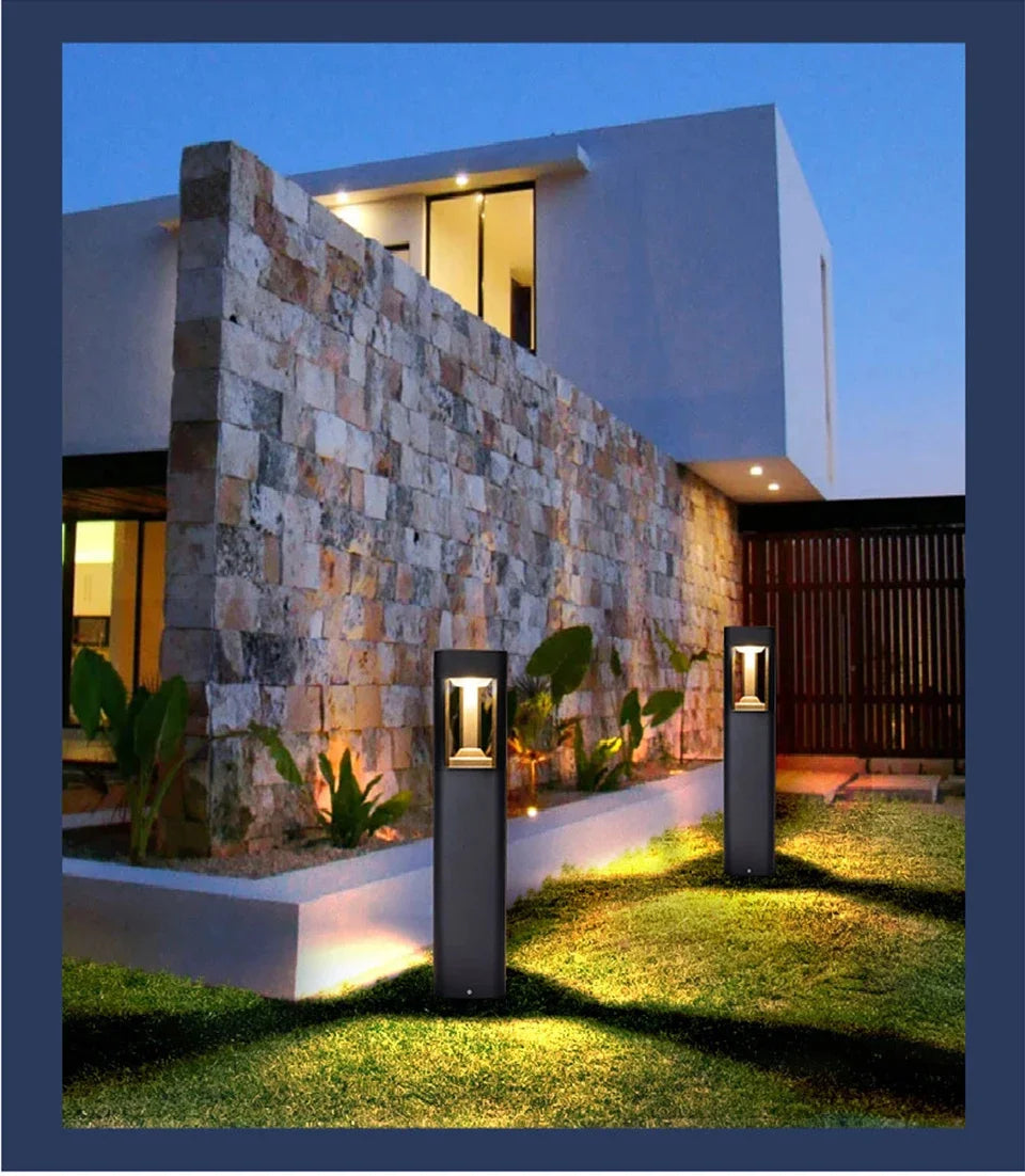 LED Bollard Landscape Light Outdoor Black Garden Pathway Lighting Fixtures Floor Lawn Lamp for Pillar Driveway Patio Yard Decora