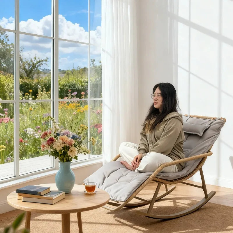 Recliner Living Room Rocking Chair Adult Can Sleep Balcony Indoor Lazy Comfortable Sofa Lunch Break Leisure Chair Rattan