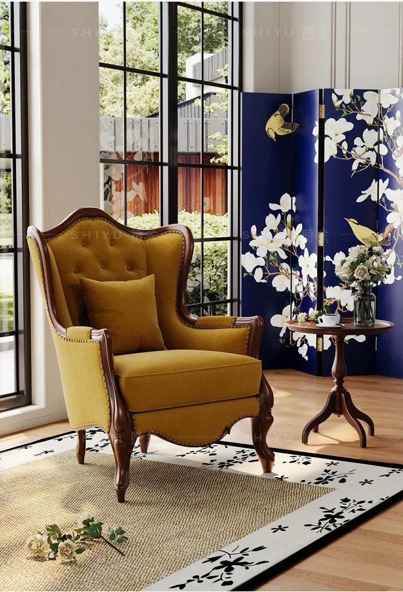 PYH retro fabric American leisure chair French antique tiger chair high-end solid wood fabric sofa