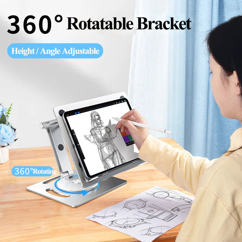 Oatsbasf 360 Rotable Aluminium Laptop Stand Height Angle Adjustment Tablet Desktop Holder Multifunctional Reading Book Bracket