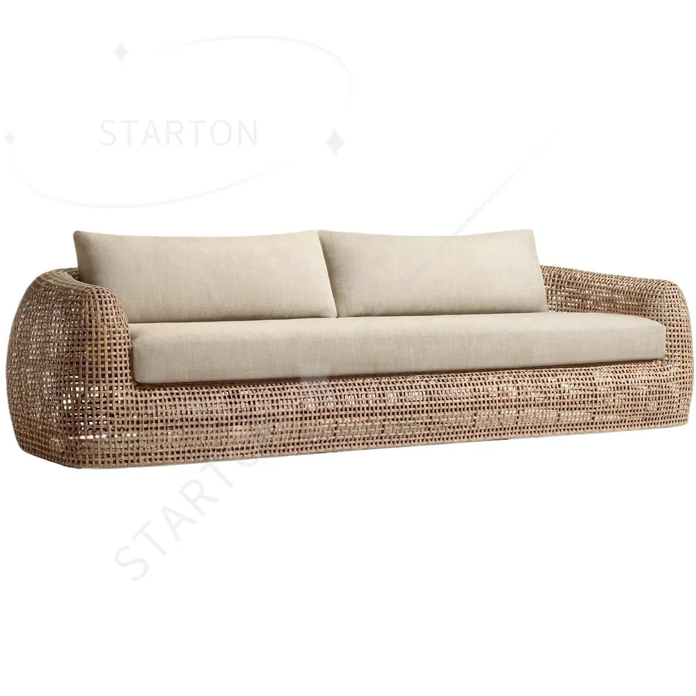 Modern Stylish PE Rattan Sofa Natural Wood Finish High-End Outdoor Patio Furniture Sets for Hotels Villas