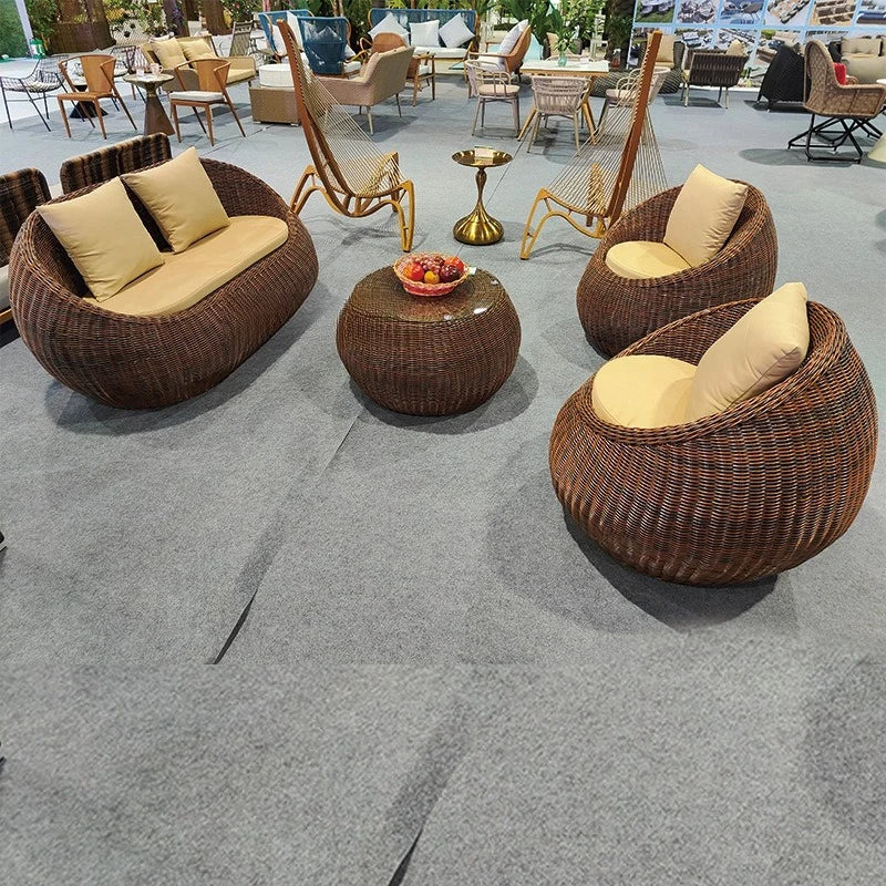 Outdoor rattan sofa combination courtyard leisure balcony rattan chair three-piece set, terrace furniture c