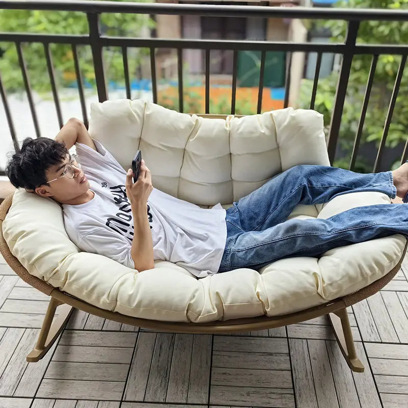 Lazy Rocking Chair Double Lounge Chair Single Sofa Chair Rattan Balcony Home Leisure and Comfortable Lunch Break Can Sleep