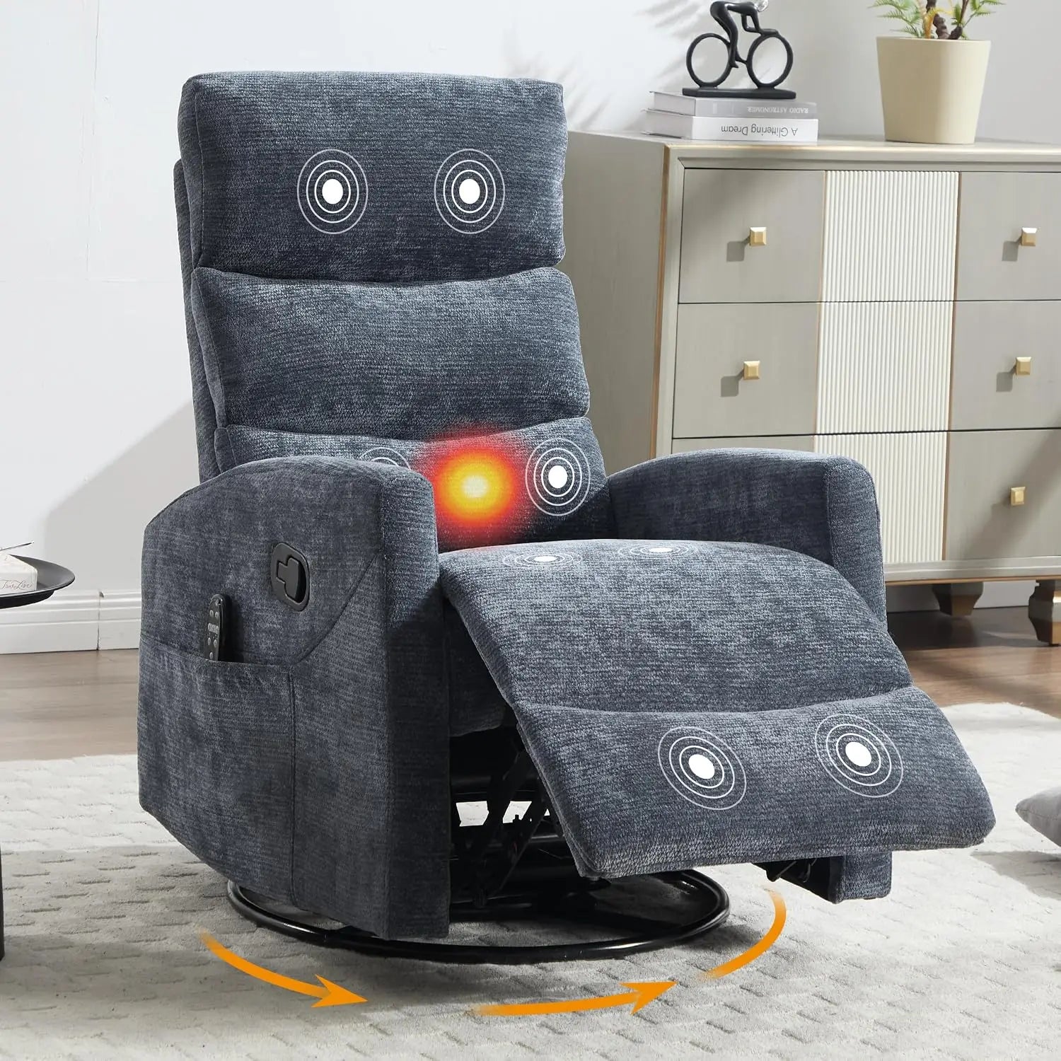 Manual Swivel Rocker Recliner Chair for Adults, Overstuffed Reclining Glider Chair for Nursing with Vibration Massage &, Custom