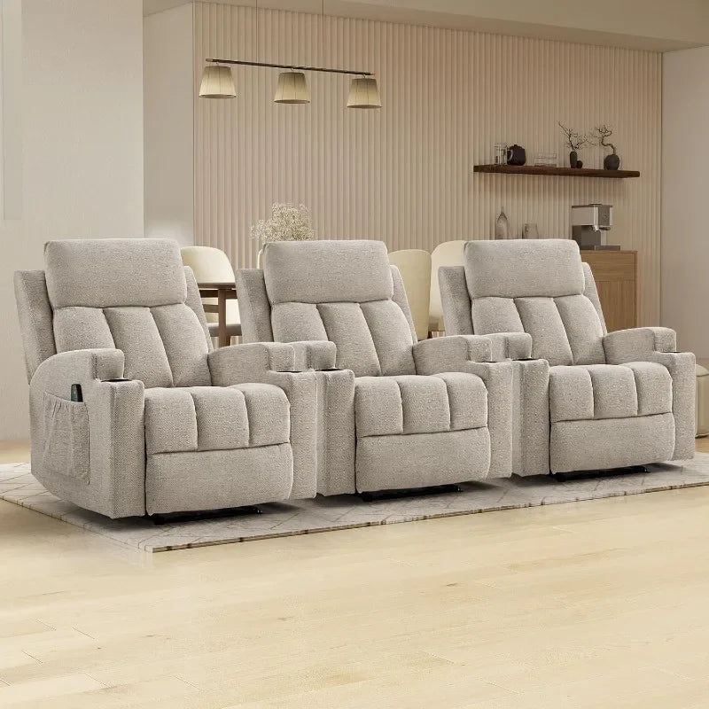 CANMOV Manual Recliner Chair with Massage and Heat,Breathable Leather Recliner Chair with Armrest and Backrest