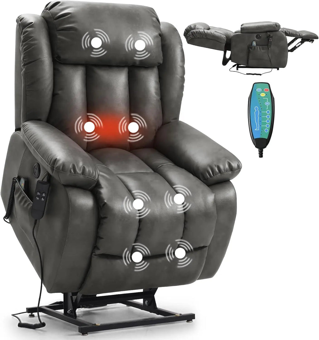 PARKOL Power Lift Recliner Chair for Elderly & Seniors, Breathable Leather Electric Recliner with Vibration Massage & Lumbar