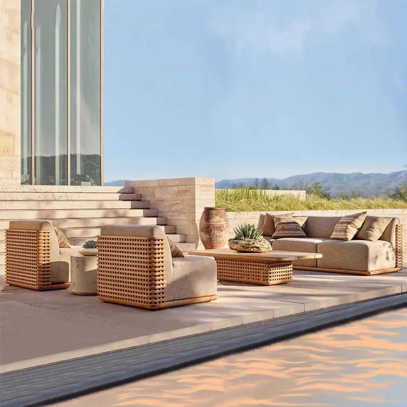 Nordic Outdoor Sofa Courtyard Villa Solid Wood Vine Weaving Courtyard Hotel Rainproof Furniture