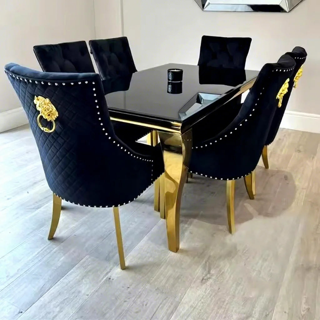 Italian Furniture Luxury Dining Table Set 4 6 8 Chairs Restaurant Dining Table and Chair Set Stainless Steel Marble Dining Table