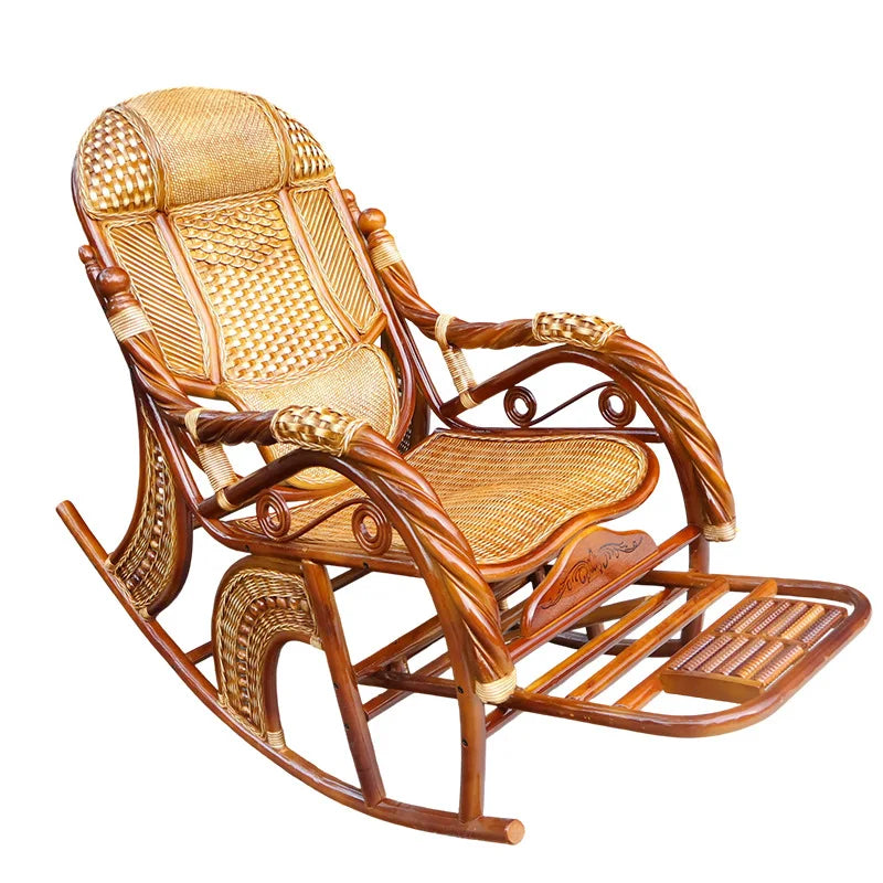 Balcony elderly rattan chair household large medium new Chinese real rattan recliner