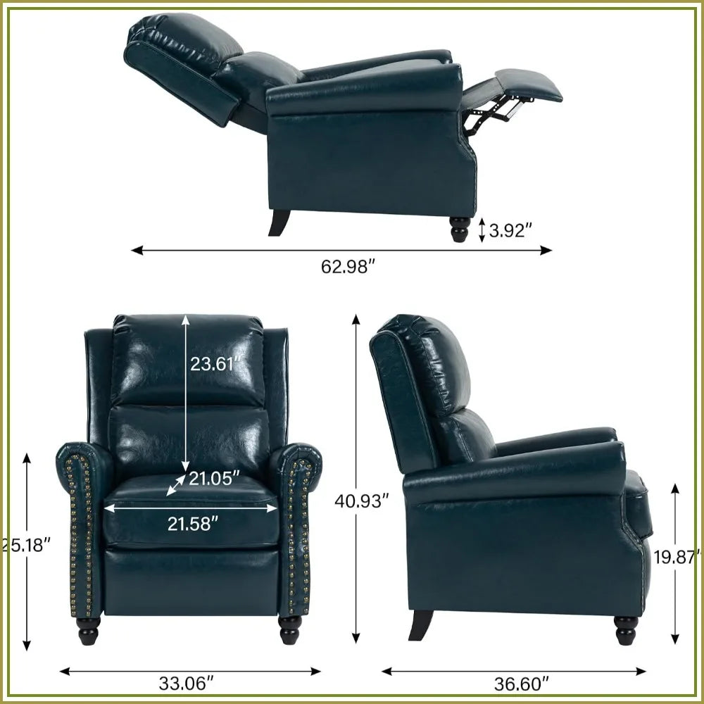 Navy Blue Faux Leather Recliner Chair Set of 2 with Adjustable Backrest and Footrest for Living Room