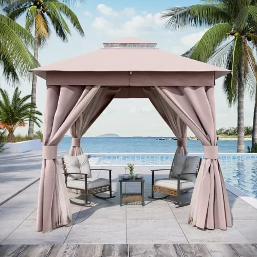 Outdoor Patio Gazebo Heavy Duty Party Tent Shelter with Double Roofs Mosquito Nettings and Privacy Sns for Backyard Events Part
