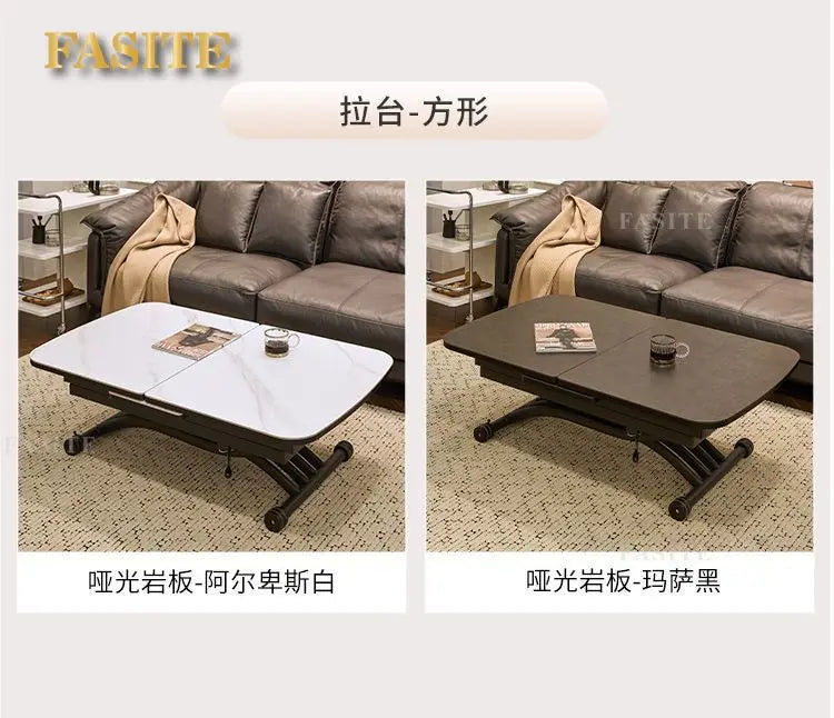 Black light luxury rock slab lifting coffee table dining  dual-purpose retractable mobile dining