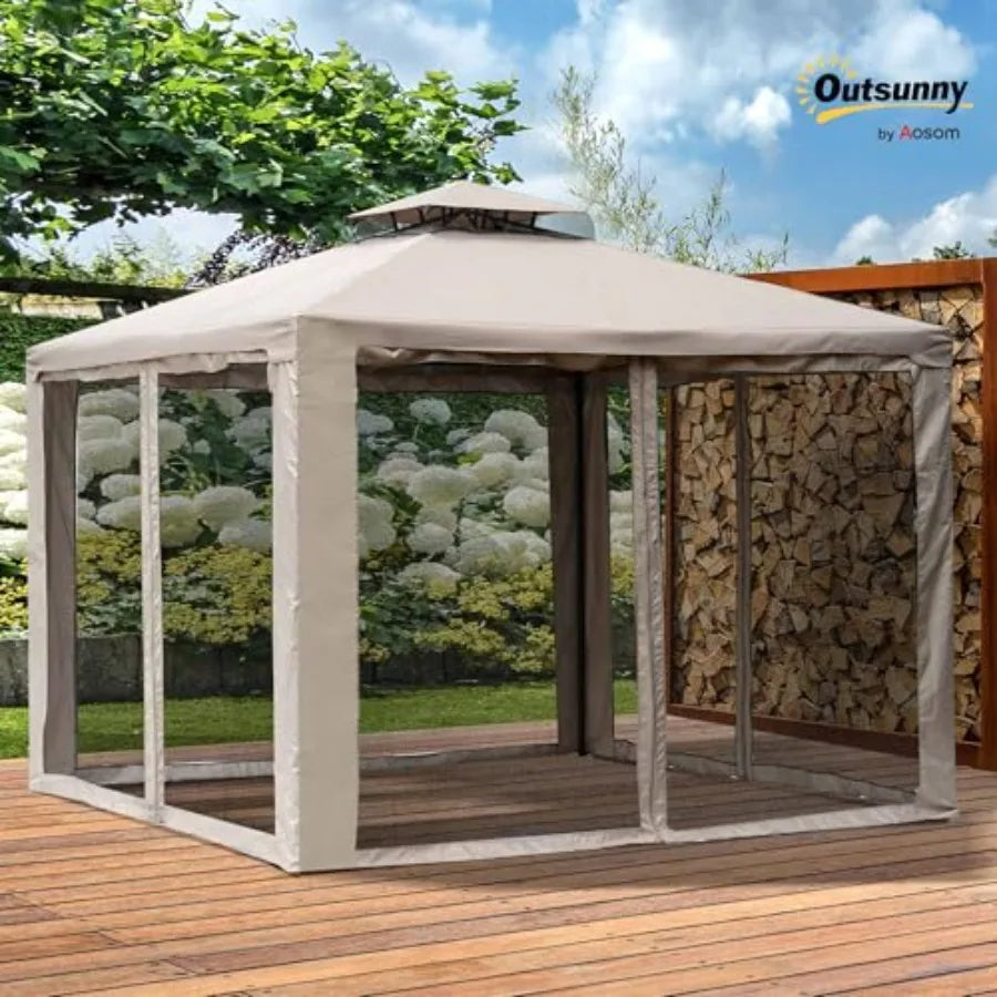 9.6' x 9.6' Patio Gazebo Outdoor Canopy with Netting