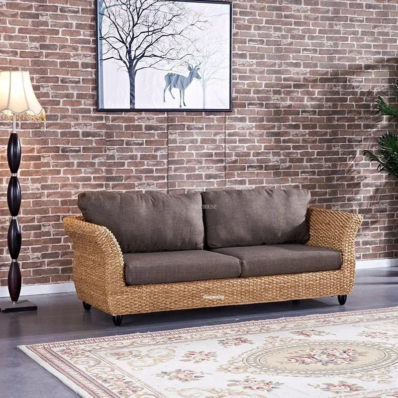 Nordic Retro Rattan Outdoor Garden Sofas Living Room Sofa Coffee Table Combination Home Furniture Leisure Homestay Sofa Chair