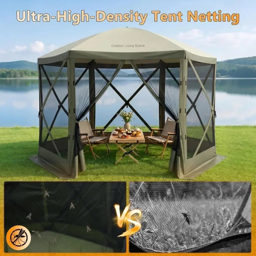 Feet Pop Up Canopy Tent, 6-Sided Portable Gazebo with Mosquito Netting and Removable Wind Cloths, Large Shelter Tent for Outdoo