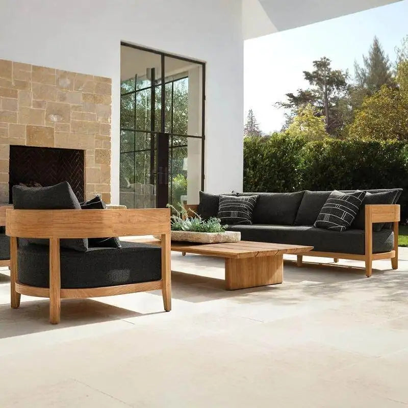 Outdoor teak sofa balcony courtyard garden outdoor hotel furniture combination balcony leisure hotel bed and breakfast sofa