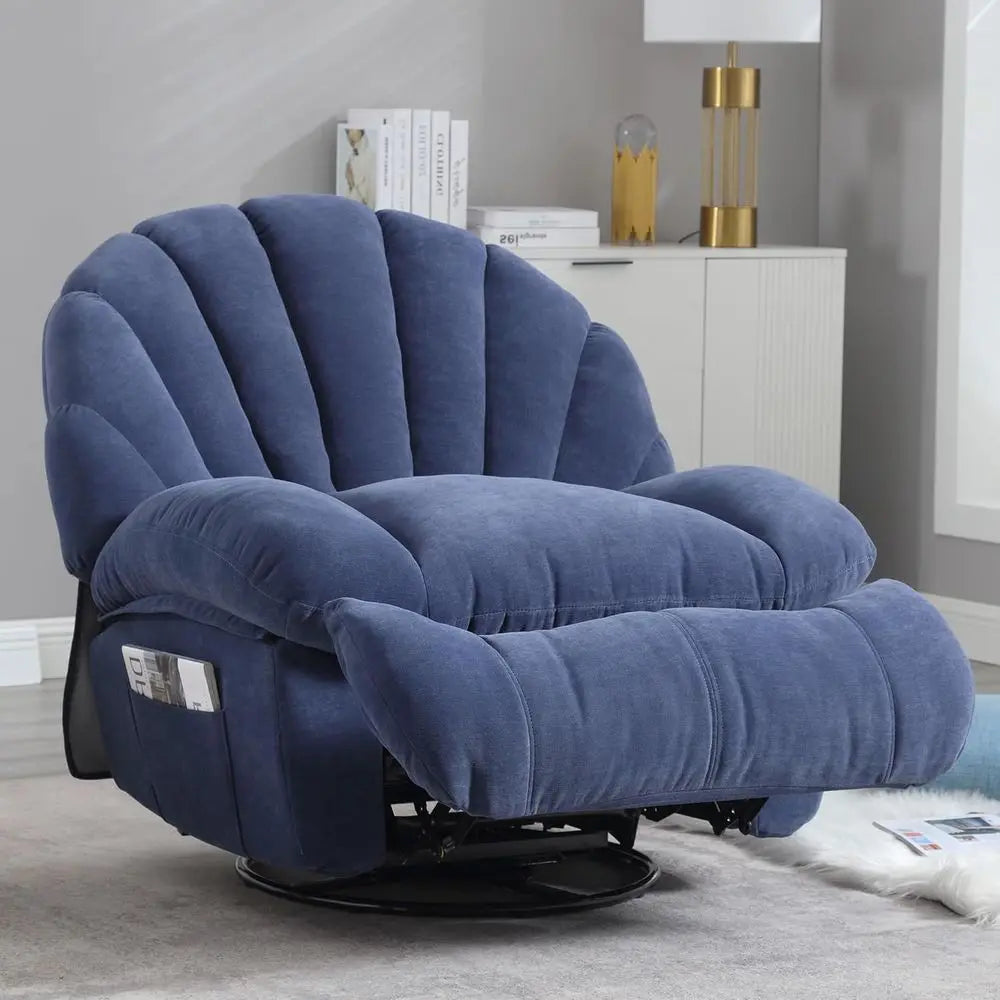 Swivel Electric Recliner Chair with Storage, Comfortable Fabric Shell, 360° Rotation for Big & Tall Adults, Ideal for Living Roo