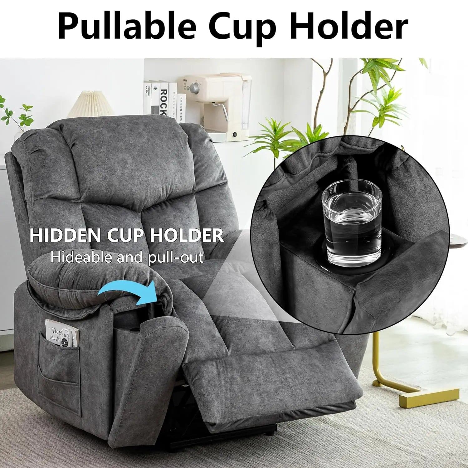Recliner Chair with Swivel Glider Base for Living Room, Overstuffed Rocker Recliner with Foldable Armrest & Hidden, Customized
