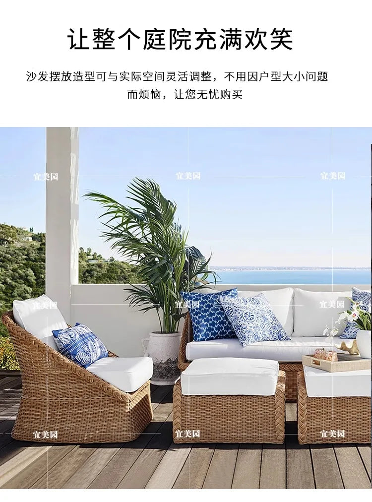 Outdoor sofa, courtyard, sun protection, waterproof villa, garden, terrace, leisure balcony, rattan chair, lounge chair combinat