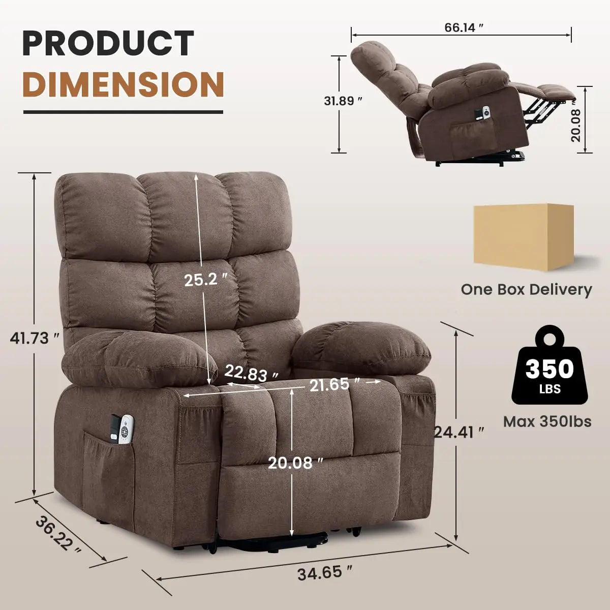 Electric Power Lift Recliner with Massage & Heat for Elderly,Side Pockets,Living Room,Customized