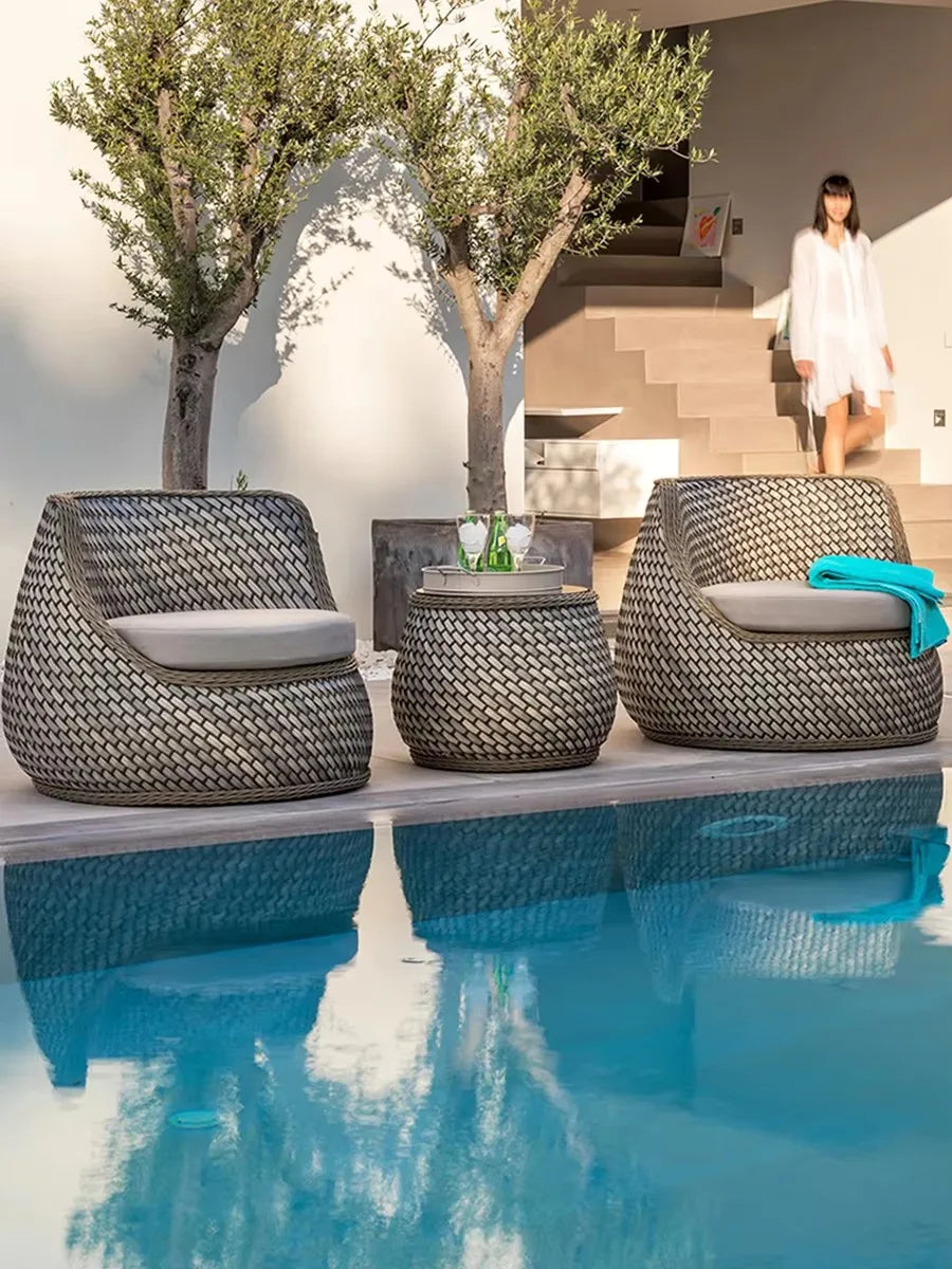 A complete set of outdoor waterproof rattan chair sofas suitable for villa courtyard garden balcony