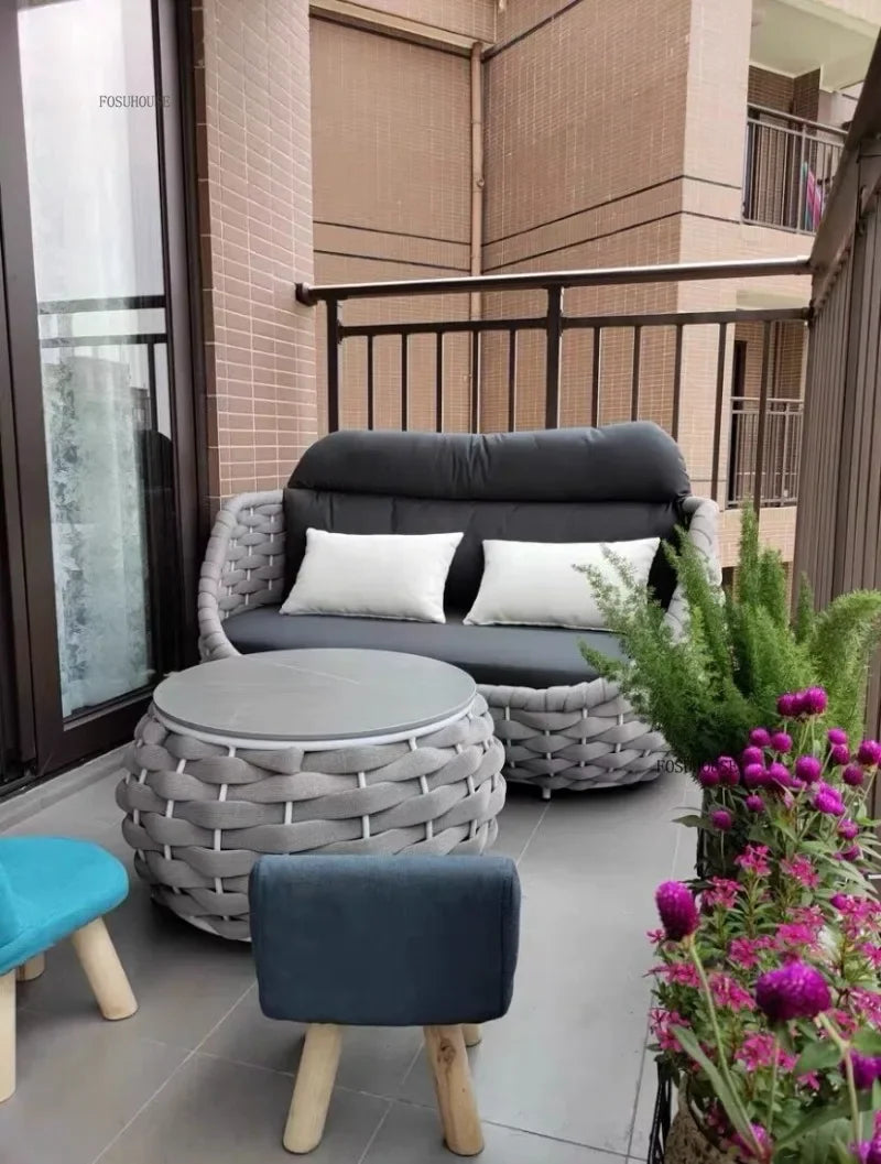 Aluminum Alloy Sofa Set Outdoor Modern Villa Courtyard Rope Weaving Garden Patio Furniture Weather Resistant Nordic Design