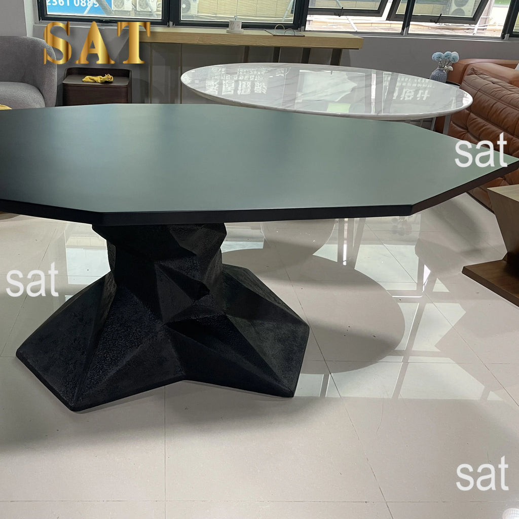 &Modern Black Marble Top Dining Table Durable Big Size Rectangleable 8 Seater for Apartment & Hotel Use