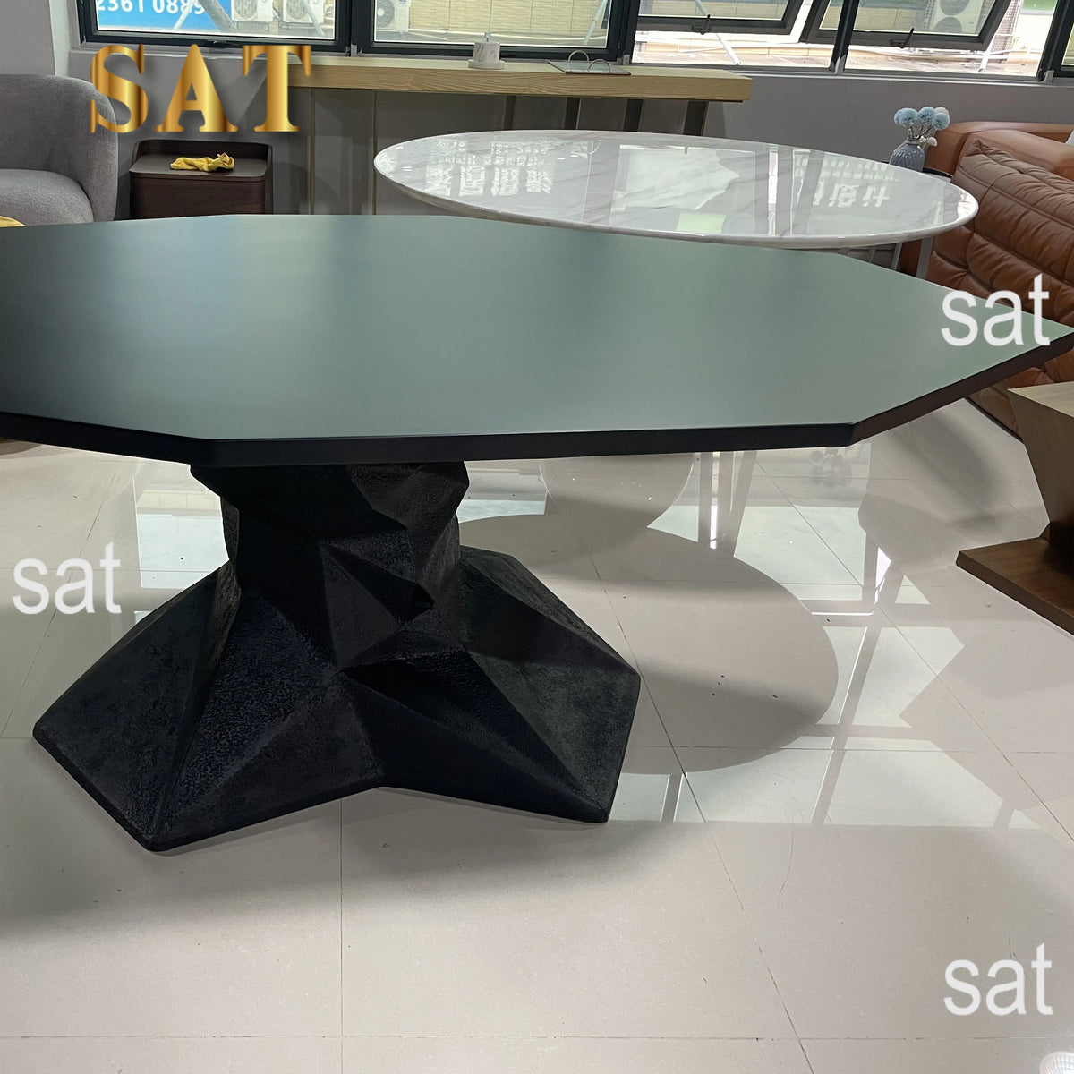 &Modern Black Marble Top Dining Table Durable Big Size Rectangleable 8 Seater for Apartment & Hotel Use