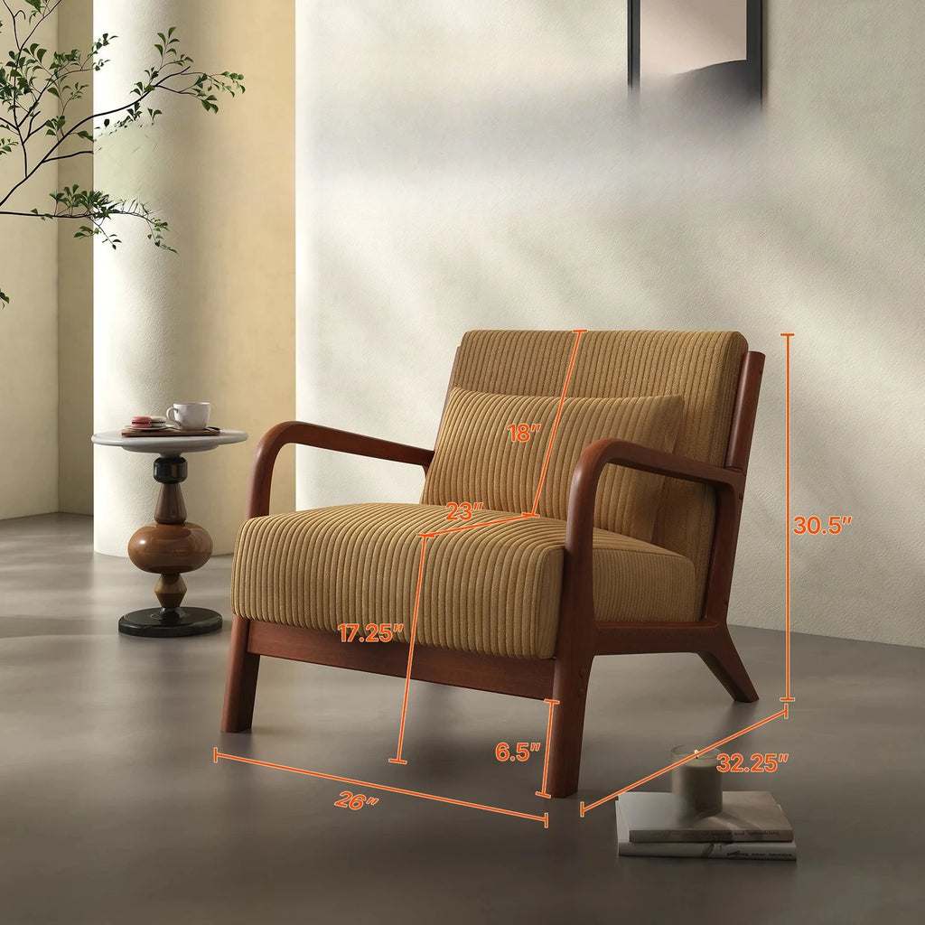 Mid Century Modern Accent Chair, Comfy Fabric Reading Chair with Solid Wood Frame, Easy Assembly Armchair for Living Room