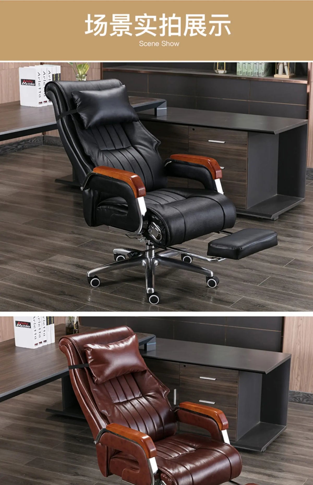 Genuine Leather Office Chair with Massage and Reclining High Back Ergonomic Desk Chair Home Business Use Comfortable Computer