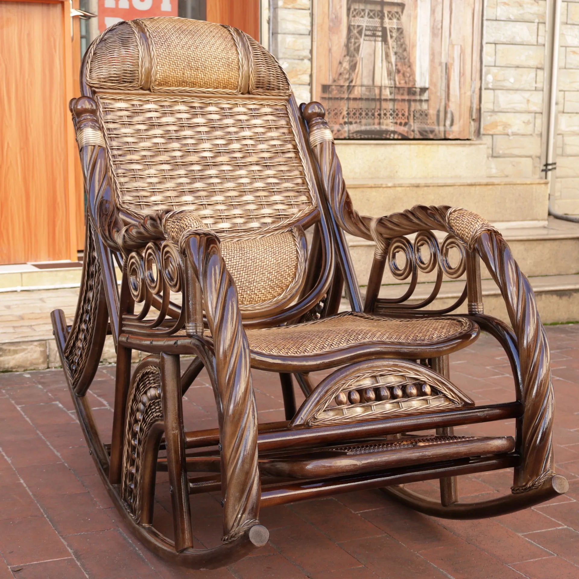 Balcony Siesta Elderly Natural Rattan Chair Rocking Chair Leisure Easy Chair Household