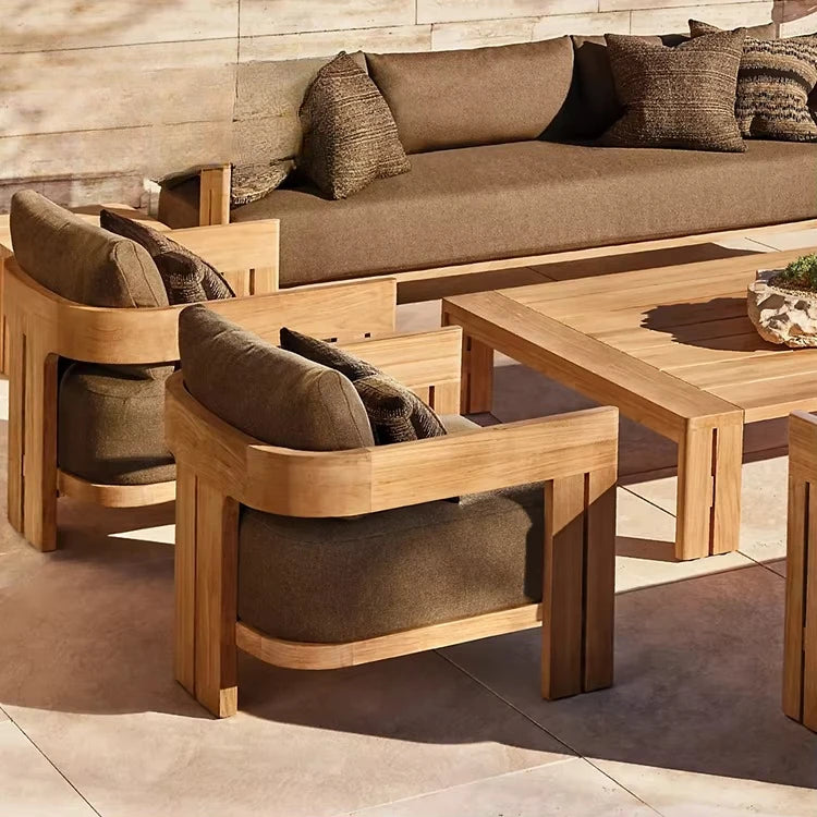 High End Modern Teak Outdoor Sofa Set Modular Luxury Solid Wood Furniture For Residential Patio Garden Relaxation Area